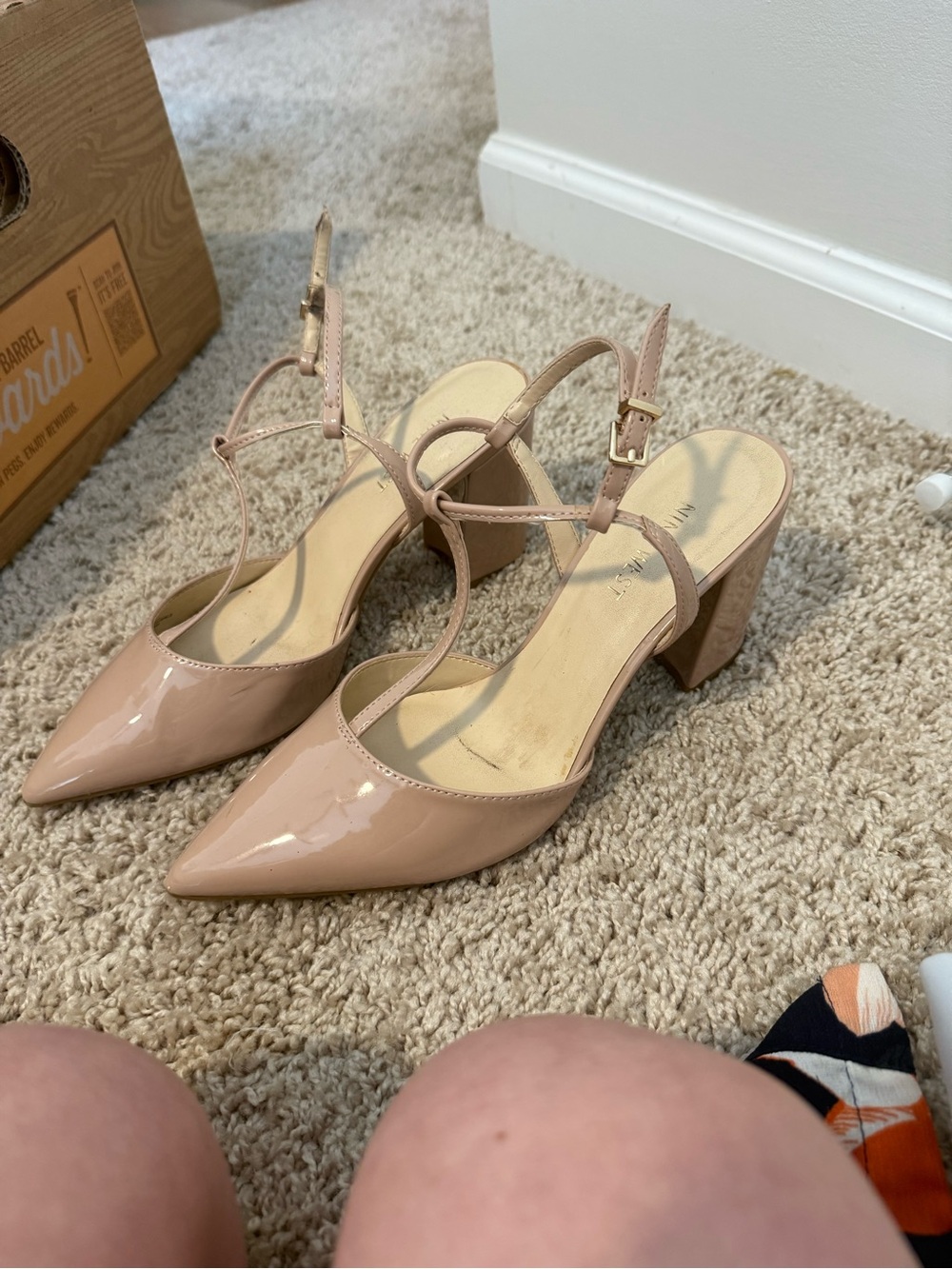 Nine West Blush Patent Pointed Block Heel Slingbacks